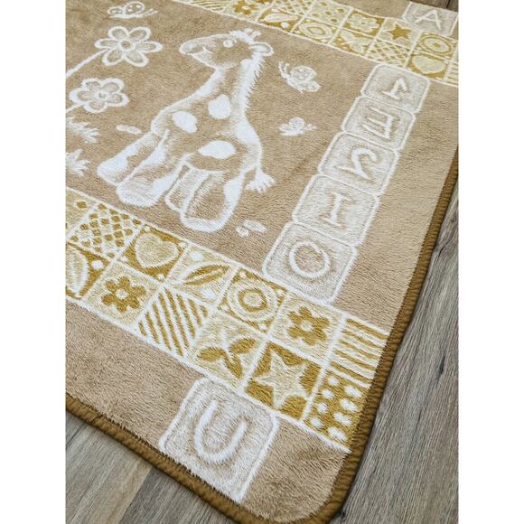 Vtg Plush Baby Blanket Giraffe ABC Neutral Tan Natural Thick Soft Trim Butterfly - Picture 11 of 12